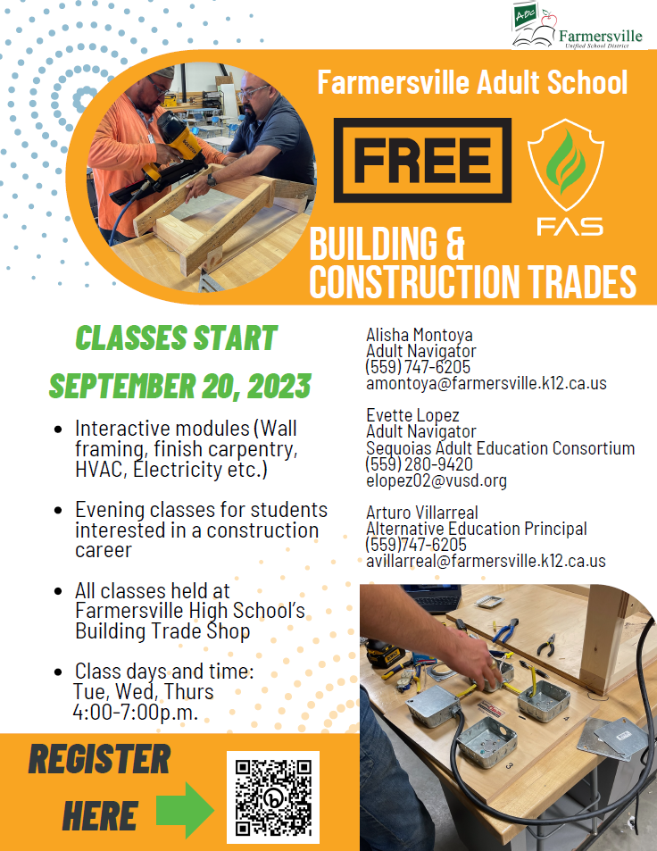 Free Building & Construction Trades Classes Flyer - English 
